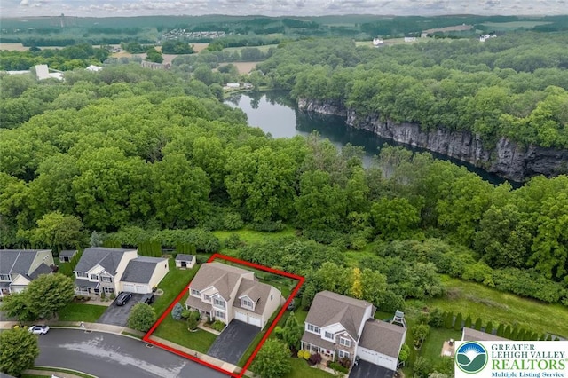 2186 Eagles Landing Dr, Upper Nazareth Twp, PA 18064 - aerial view of residential area with a large body of water and property boundaries highlighted