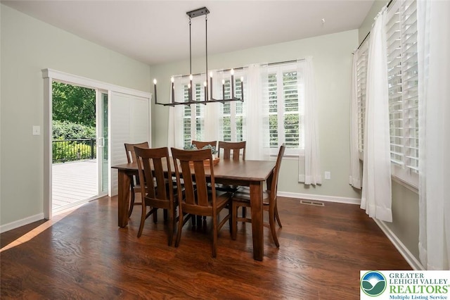 2186 Eagles Landing Dr, Upper Nazareth Twp, PA 18064 - dining room with plenty of natural light, dark wood-style flooring, and a chandelier