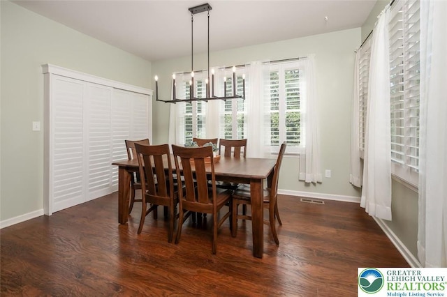 2186 Eagles Landing Dr, Upper Nazareth Twp, PA 18064 - dining area with dark wood finished floors and a chandelier