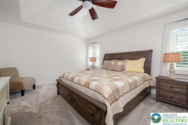 2186 Eagles Landing Dr, Upper Nazareth Twp, PA 18064 - bedroom featuring light colored carpet, a ceiling fan, and vaulted ceiling