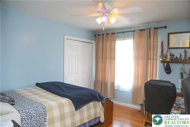 3104 Peacock Dr, Bethlehem Twp, PA 18020 - bedroom with wood finished floors, a closet, and a ceiling fan