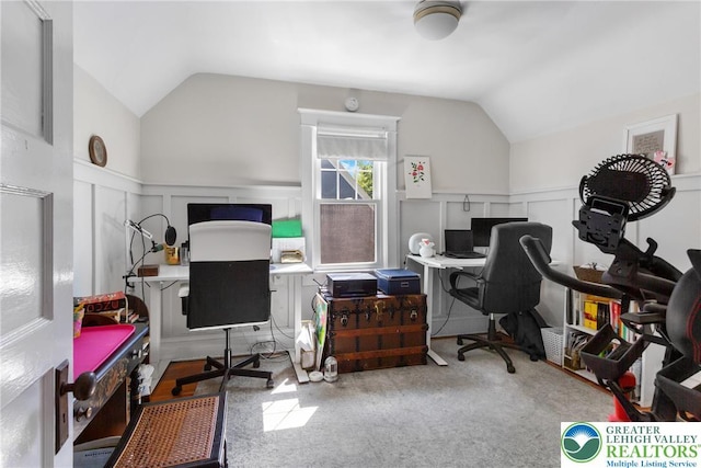 827 Wilbur St, Easton, PA 18042 - office with vaulted ceiling, a decorative wall, and wainscoting