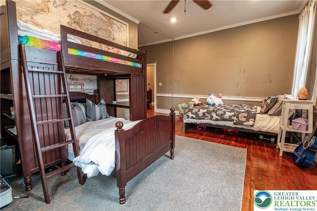 3150 Newburg Rd, Upper Nazareth Twp, PA 18064 - bedroom featuring ornamental molding, hardwood / wood-style flooring, recessed lighting, and ceiling fan