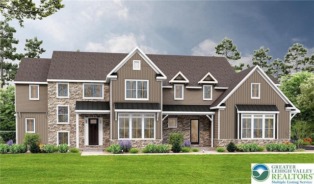 8274 Parkview Ct Unit Ms 10, Upper Macungie Twp, PA 18031 - craftsman house with stone siding, a standing seam roof, and a front yard