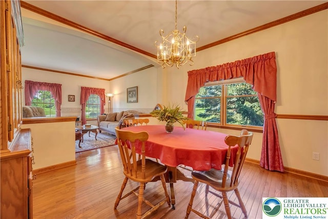 101 Blackstone Dr, Bushkill Twp, PA 18091 - dining space featuring light wood-style floors, a chandelier, and crown molding