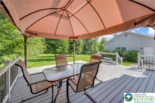 101 Blackstone Dr, Bushkill Twp, PA 18091 - wooden deck featuring a lawn and outdoor dining area
