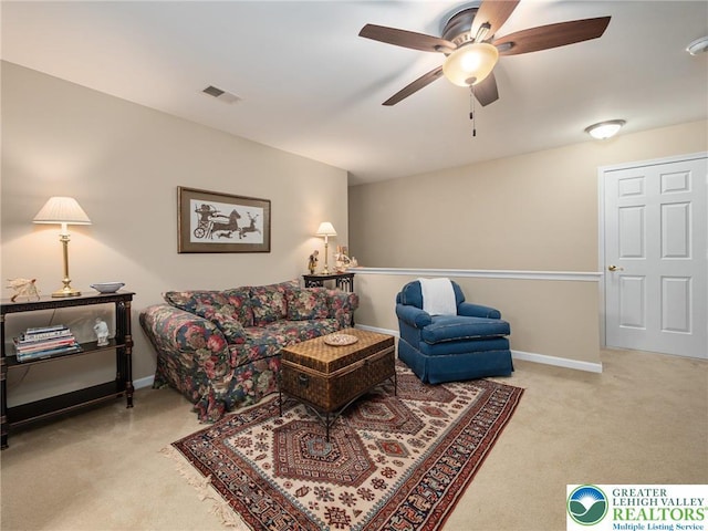 4112 Pine Hurst Dr, Allen Twp, PA 18067 - carpeted living room featuring a ceiling fan and baseboards