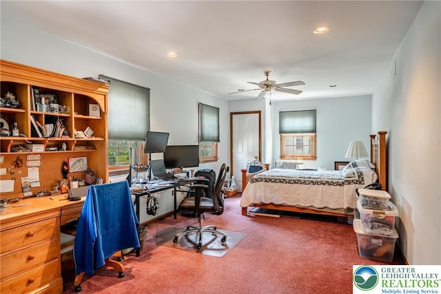 530 Station Rd, Richland Twp, PA 18951 - carpeted bedroom with an office area, recessed lighting, and a ceiling fan