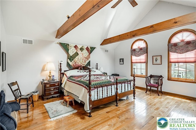 530 Station Rd, Richland Twp, PA 18951 - bedroom with light wood-style flooring, high vaulted ceiling, and beamed ceiling
