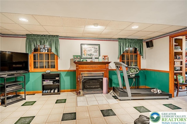 530 Station Rd, Richland Twp, PA 18951 - exercise room featuring a paneled ceiling, a fireplace, and recessed lighting
