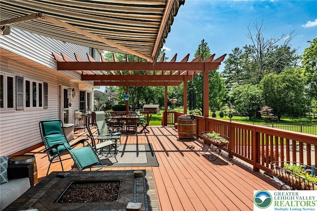 530 Station Rd, Richland Twp, PA 18951 - wooden deck featuring outdoor dining area and a pergola