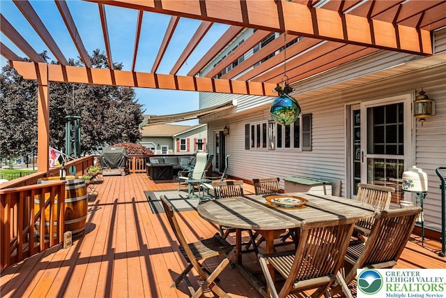 530 Station Rd, Richland Twp, PA 18951 - wooden deck featuring outdoor dining space and a pergola