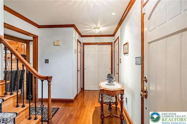 530 Station Rd, Richland Twp, PA 18951 - entryway with light wood-style floors, crown molding, stairs, and recessed lighting