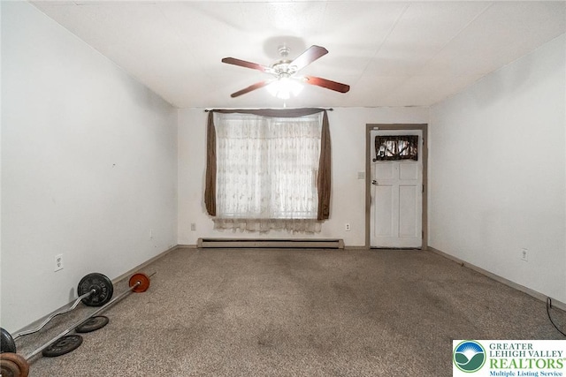 438 N 9th St, Allentown City, PA 18102 - carpeted empty room featuring a baseboard heating unit and a ceiling fan