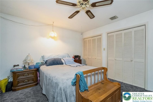 2057 Grove St, South Whitehall Twp, PA 18104 - carpeted bedroom featuring two closets and a ceiling fan
