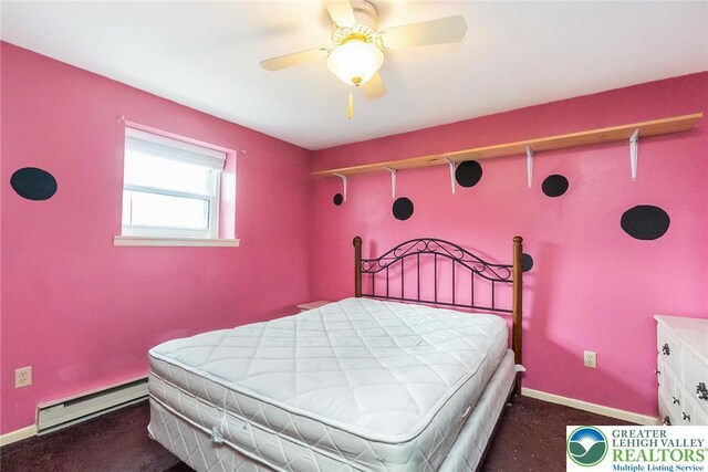 2057 Grove St, South Whitehall Twp, PA 18104 - bedroom with a baseboard radiator, carpet, and a ceiling fan