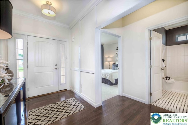 3420 Gentlewind Way Unit Ic 110, Emmaus Boro, PA 18049 - entrance foyer with dark wood-style flooring, crown molding, and plenty of natural light