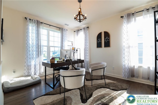 420 Rinaldi Ln, Forks Twp, PA 18040 - office area with wood finished floors and a chandelier