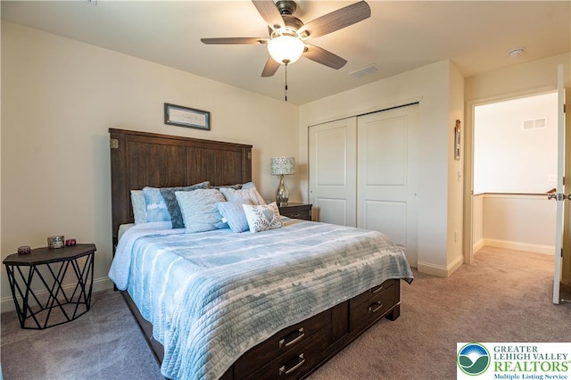 420 Rinaldi Ln, Forks Twp, PA 18040 - bedroom featuring carpet floors, a closet, and a ceiling fan