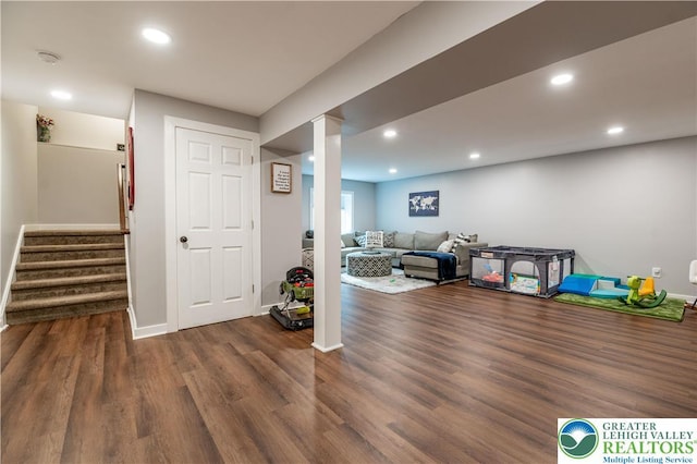 420 Rinaldi Ln, Forks Twp, PA 18040 - workout room featuring dark wood finished floors and recessed lighting
