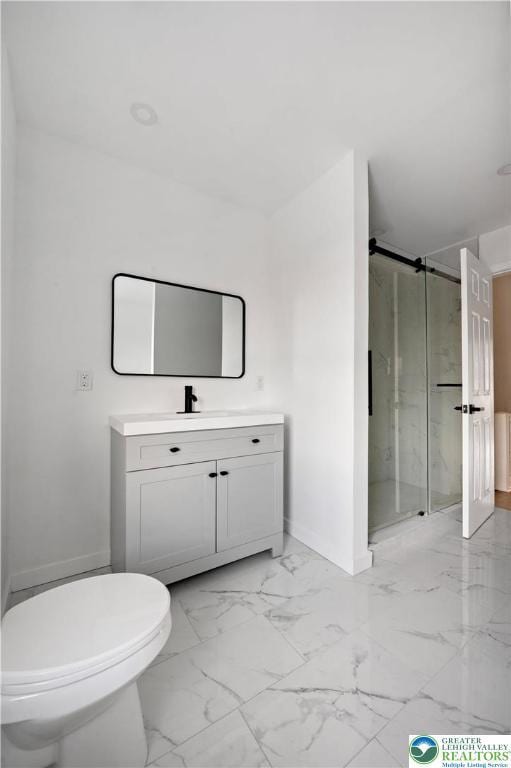 907 N 5th St, Allentown City, PA 18102 - bathroom featuring vanity, a marble finish shower, and marble finish flooring