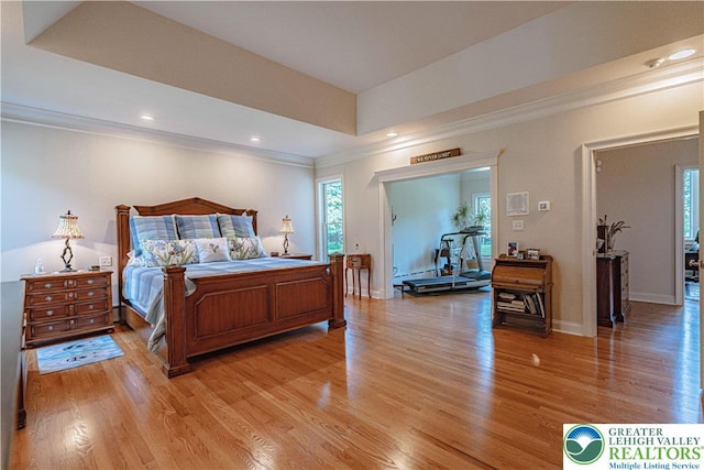 2650 Eagle Ln, Lower Saucon Twp, PA 18055 - bedroom featuring multiple windows, light wood-style flooring, crown molding, and recessed lighting