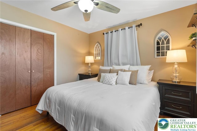 2213 W Woodlawn St, South Whitehall Twp, PA 18104 - bedroom featuring a closet, wood finished floors, and ceiling fan