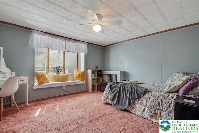 259 5th St, Coaldale Boro, PA 18218 - bedroom featuring crown molding, carpet flooring, and ceiling fan