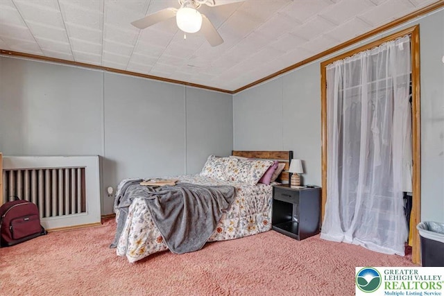 259 5th St, Coaldale Boro, PA 18218 - carpeted bedroom with ornamental molding, radiator, and ceiling fan