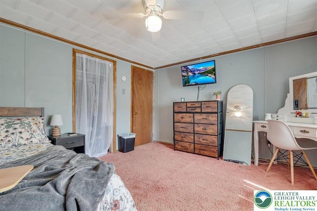 259 5th St, Coaldale Boro, PA 18218 - carpeted bedroom featuring ornamental molding and a ceiling fan