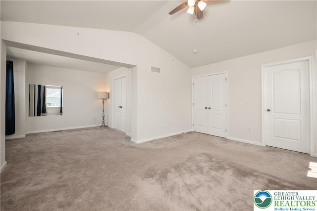 4618 Woodbrush Way, Upper Macungie Twp, PA 18104 - unfurnished room featuring vaulted ceiling, carpet floors, and ceiling fan