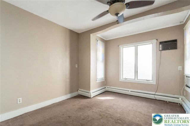 2103 N 1st Ave, Whitehall Twp, PA 18052 - carpeted spare room with ceiling fan, an AC wall unit, and healthy amount of natural light