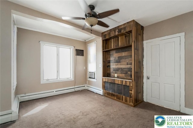 2103 N 1st Ave, Whitehall Twp, PA 18052 - unfurnished bedroom featuring carpet, a fireplace, an AC wall unit, and ceiling fan