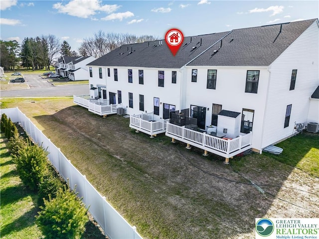 1022 Watson Ct, Upper Macungie Twp, PA 18051 - back of house with a fenced backyard, a shingled roof, and a deck