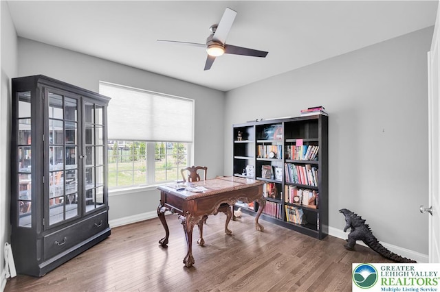 2835 Lenape, Forks Twp, PA 18040 - office area featuring ceiling fan and wood finished floors