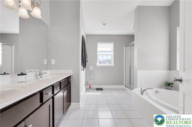 2835 Lenape, Forks Twp, PA 18040 - full bathroom featuring a garden tub, a stall shower, double vanity, and tile patterned floors