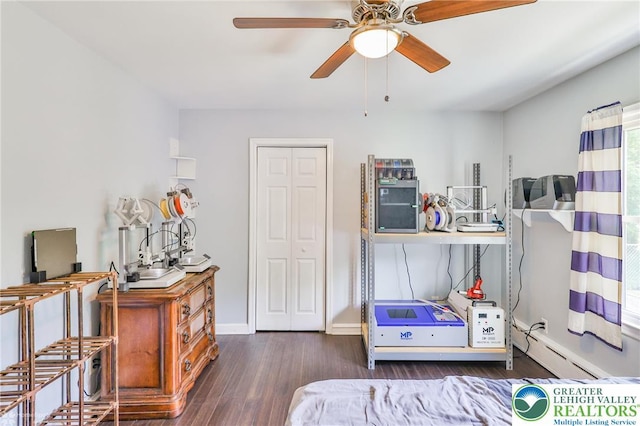 236 Moorestown Rd, Bushkill Twp, PA 18091 - bedroom with wood finished floors, a closet, ceiling fan, and baseboard heating