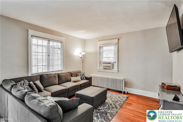 650 Highland Ave, Bethlehem City, PA 18018 - living room featuring radiator heating unit, wood finished floors, and cooling unit