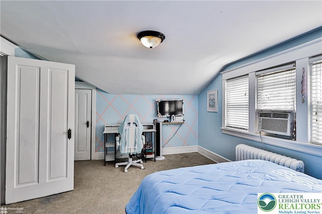 650 Highland Ave, Bethlehem City, PA 18018 - bedroom featuring carpet floors, vaulted ceiling, cooling unit, and multiple windows