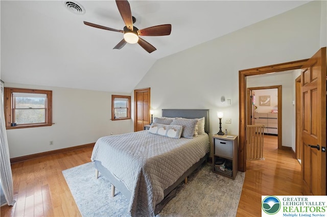 3224 Middle Easton Belmont Pike, Hamilton Twp, PA 18360 - bedroom featuring light wood-style floors, lofted ceiling, and a ceiling fan