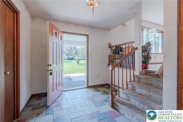 4834 Maple St, Lower Mt Bethel Twp, PA 18013 - entryway featuring stone tile flooring and stairs