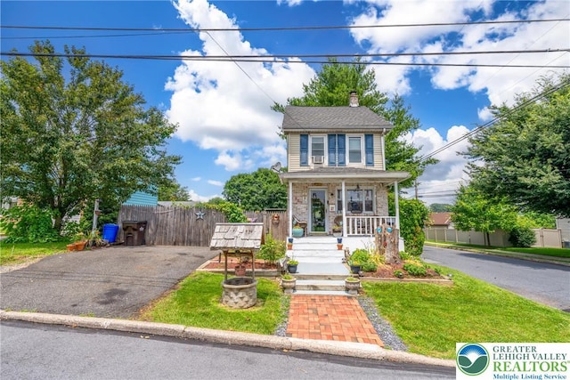 801 Karoly St, Freemansburg Boro, PA 18017 - view of front of property with driveway, a chimney, and a porch