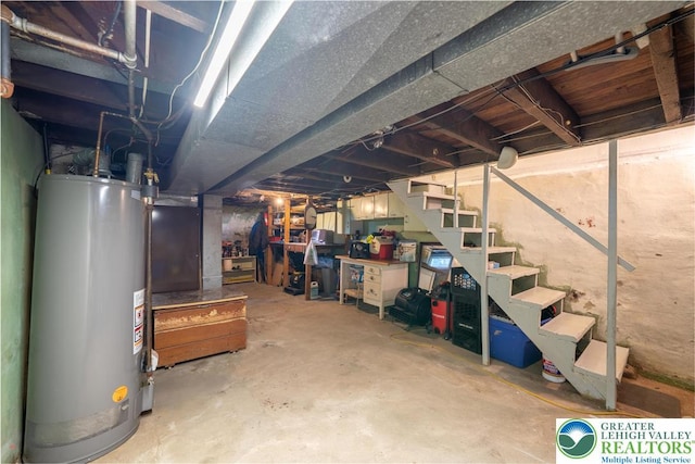801 Karoly St, Freemansburg Boro, PA 18017 - unfinished below grade area featuring gas water heater and stairs