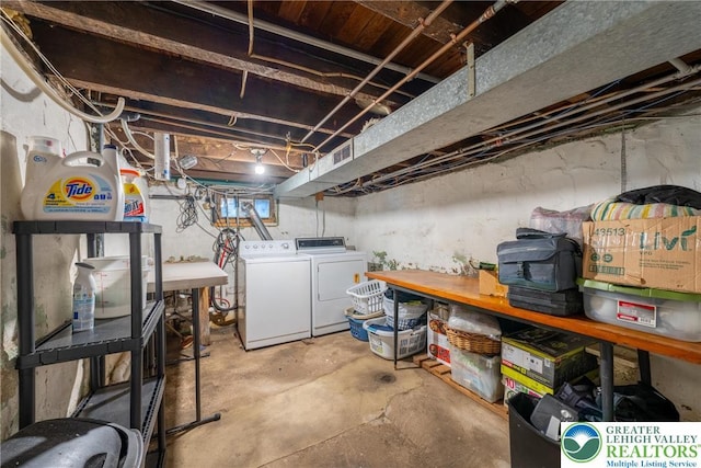 801 Karoly St, Freemansburg Boro, PA 18017 - unfinished basement featuring washing machine and clothes dryer