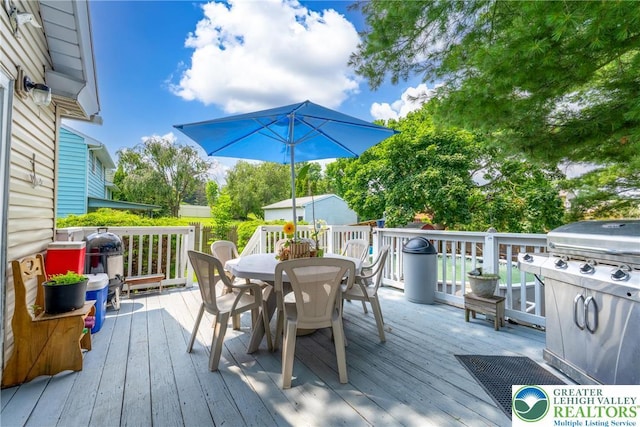 801 Karoly St, Freemansburg Boro, PA 18017 - wooden deck featuring outdoor dining area and a grill