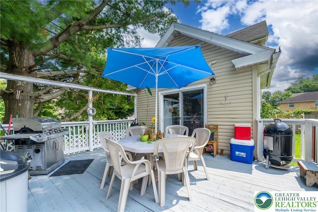 801 Karoly St, Freemansburg Boro, PA 18017 - wooden terrace featuring outdoor dining area and grilling area