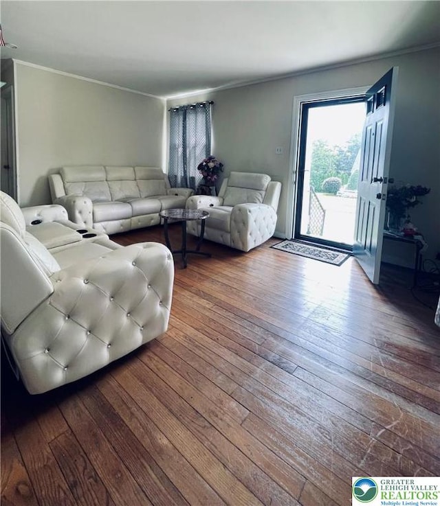 95 7th St, Whitehall Twp, PA 18052 - living room with ornamental molding and dark wood-style floors