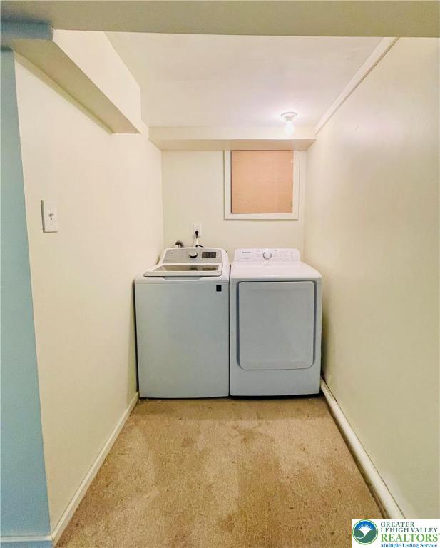 95 7th St, Whitehall Twp, PA 18052 - laundry area featuring separate washer and dryer and light colored carpet