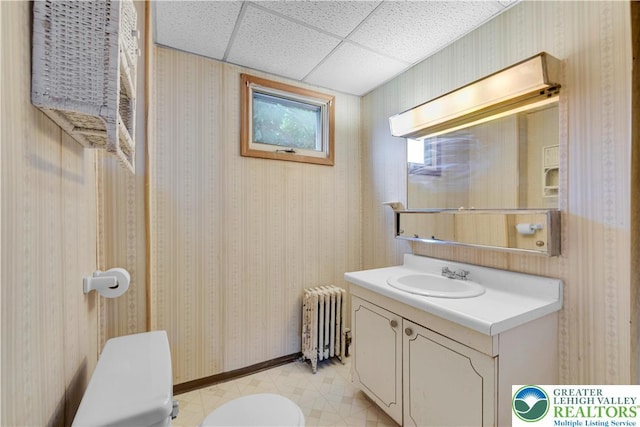 232 W Patterson St, Lansford Boro, PA 18232 - bathroom with radiator, vanity, tile patterned floors, and a paneled ceiling