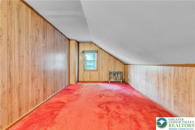 232 W Patterson St, Lansford Boro, PA 18232 - bonus room with radiator, vaulted ceiling, wooden walls, and carpet